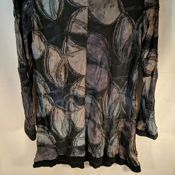 Ness Blue Brown Long Sleeve Tunic Shirt Top Womens Medium M Black Floral - Picture 10 of 13
